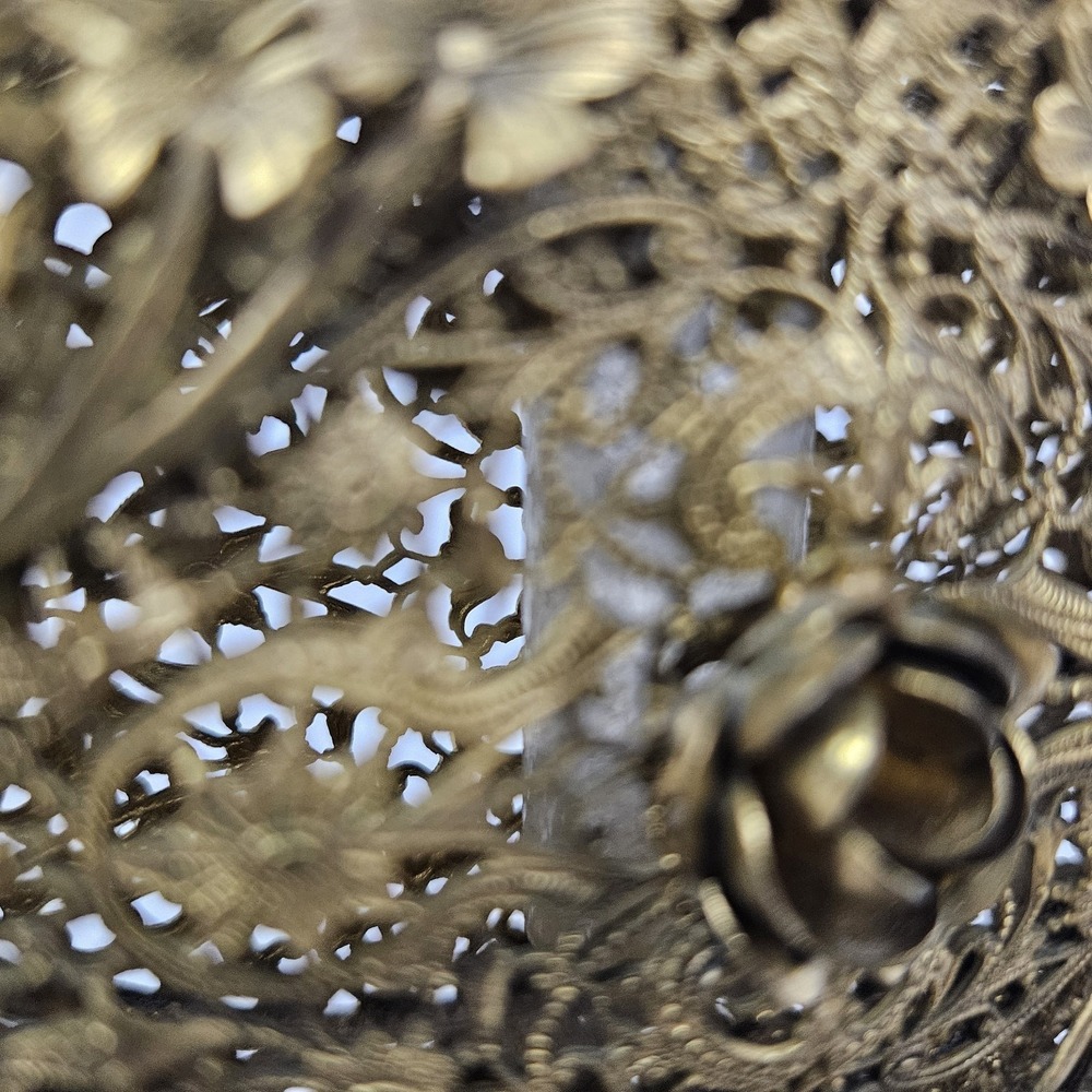 Vintage Brass Filigree Floral Ormolu Perfume Bottle Antique Victorian Ornate - Picture 10 of 12